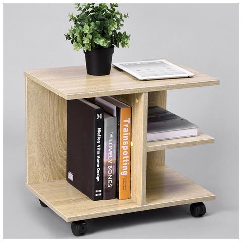 Tavolino Salotto Multifunzione Porta TV Riviste Comodino con Ruote Legno Beige - Foto 1
