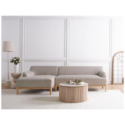 Divano Angolare 3 Posti Sosjo Tessuto Marrone Chiaro Lato Destro - Foto 1