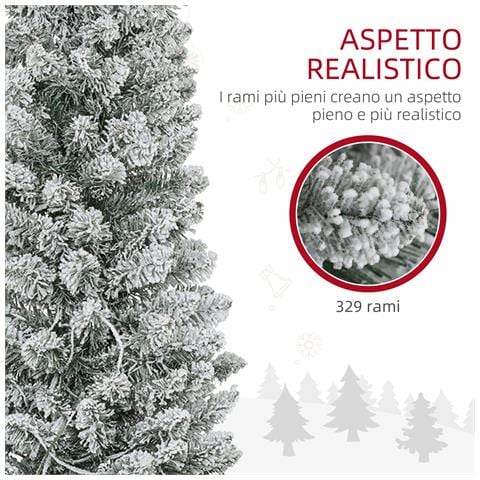 Albero di Natale Innevato con 329 Rami e Luci LED Bianche, in Plastica e Metallo, Ø52x180 cm, Verde - Foto 2