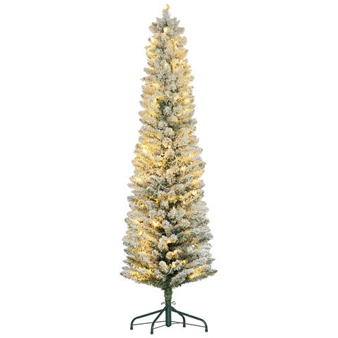 Albero di Natale Innevato con 329 Rami e Luci LED Bianche, in Plastica e Metallo, Ø52x180 cm, Verde - Foto 1