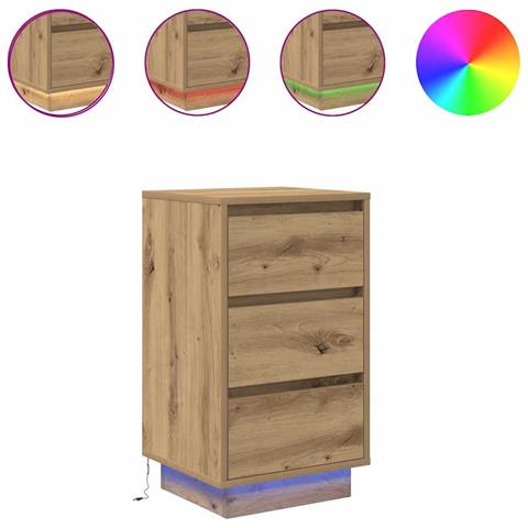 Comodino Con Luci Led Rovere Artigianale 38x34x65 Cm - Foto 2