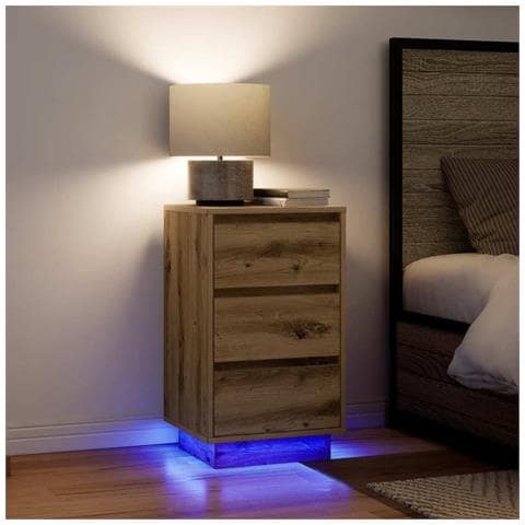 Comodino Con Luci Led Rovere Artigianale 38x34x65 Cm - Foto 1