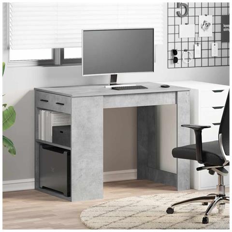 Scrivania Con Cassetto Ripiano Grigio Cemento Legno Multistrato - Foto 3