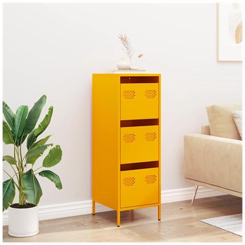 Credenza Giallo Senape 39x35x103,5 Cm In Acciaio - Foto 3