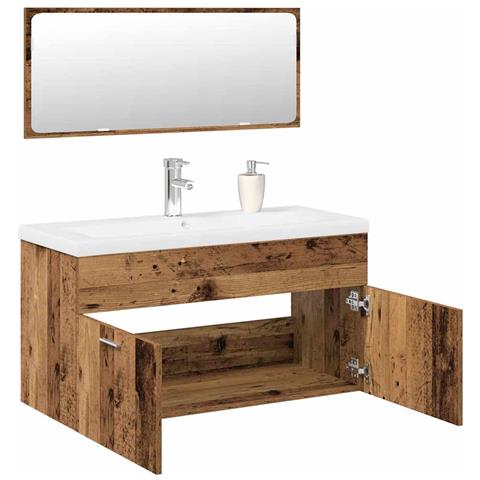 Set Mobili Da Bagno 3 Pz Legno Antico In Legno Multistrato - Foto 1