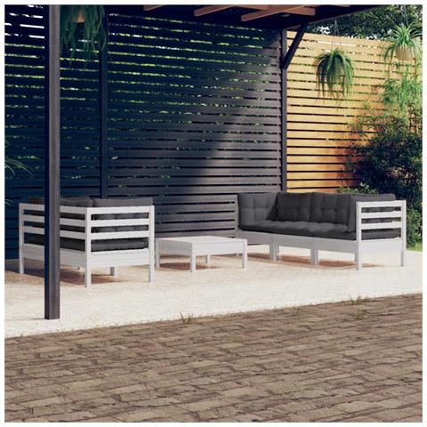 Lusso Casadino -  Set Divani Da Giardino 6 Pz Con Cuscini Antracite Legno Di Pino - Foto 8