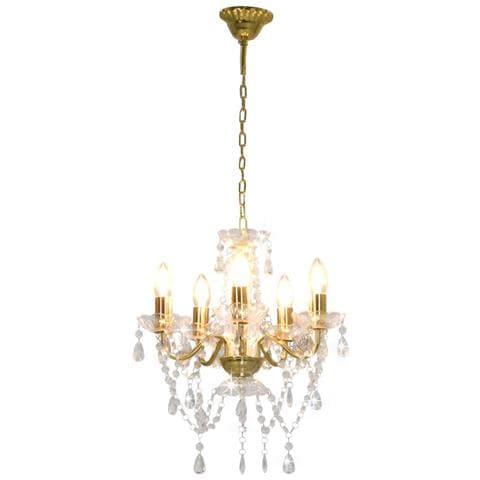 Lampadario Con Perline Di Cristallo Dorato Tondo 5 E14 - Foto 1