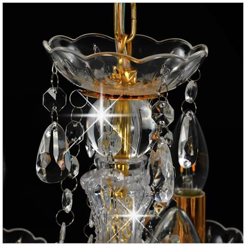 Lampadario Con Perline Di Cristallo Dorato Tondo 5 E14 - Foto 7