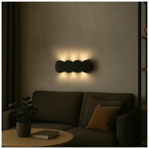 Applique Da Muro Con 8 Led Lampada A Parete Nero Con Luce Bianco Caldo 21x8x3cm - Foto 2