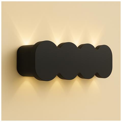 Applique Da Muro Con 8 Led Lampada A Parete Nero Con Luce Bianco Caldo 21x8x3cm - Foto 1