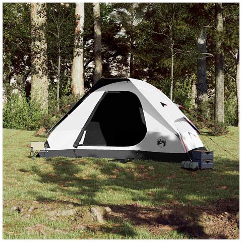 Tenda Familiare a Cupola 6 Persone Bianca Tessuto Impermeabile - Foto 2