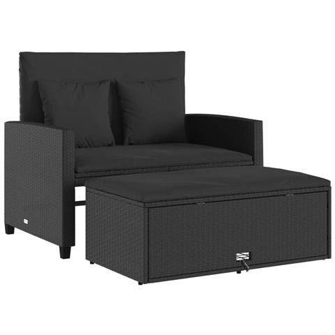 Divano da Giardino con Cuscini a 2 Posti Nero in Polyrattan - Foto 1