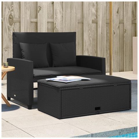 Divano da Giardino con Cuscini a 2 Posti Nero in Polyrattan - Foto 2