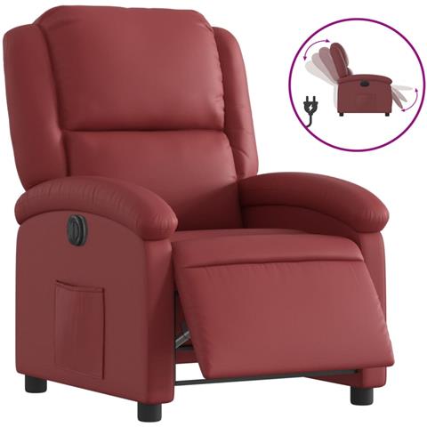 Poltrona Reclinabile Elettrica Rosso Vino in Similpelle - Foto 1