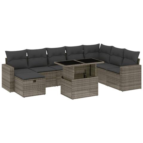 Set Divano da Giardino 9 pz con Cuscini Grigio in Polyrattan - Foto 1