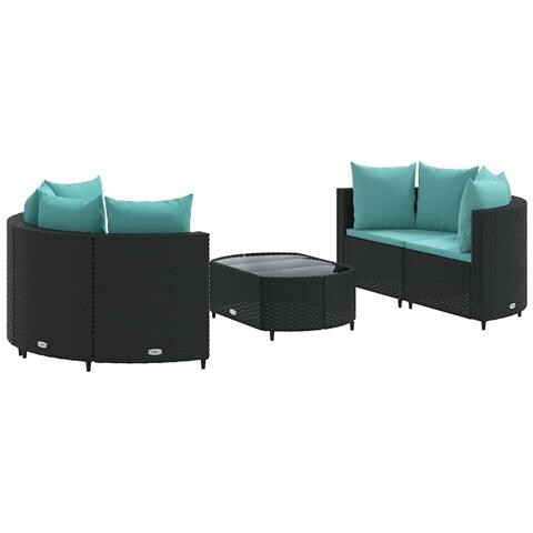 Set Divani da Giardino 5 pz con Cuscini in Polyrattan Nero - Foto 1
