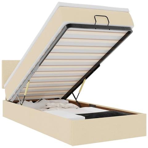 Pouf Letto con Materasso e LED Crema 90x200 cm in Tessuto - Foto 1