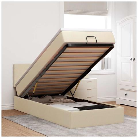 Pouf Letto con Materasso e LED Crema 90x200 cm in Tessuto - Foto 2