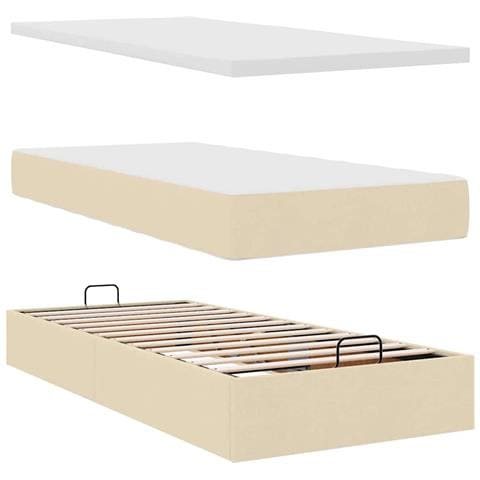 Pouf Letto con Materasso e LED Crema 90x200 cm in Tessuto - Foto 9