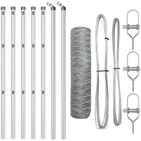 Recinzione esagonale  0,4x10 m Acciaio zincato, Pali per recinzione  7 pz Ø32 mm 80 cm Acciaio zincato - Foto 1