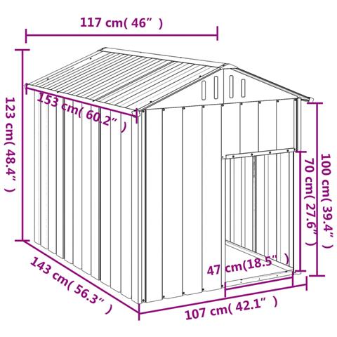 Casetta Cani con Tetto Antracite 117x153x123 cm Acciaio Zincato - Foto 5