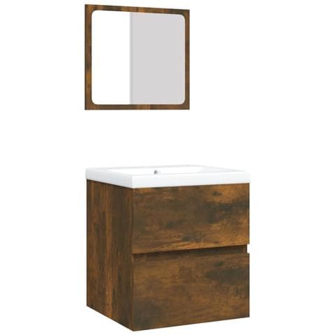 Mobile da Bagno con Lavabo e Specchio Rovere Fumo - Foto 1