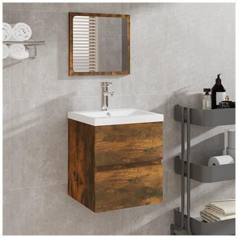 Mobile da Bagno con Lavabo e Specchio Rovere Fumo - Foto 2
