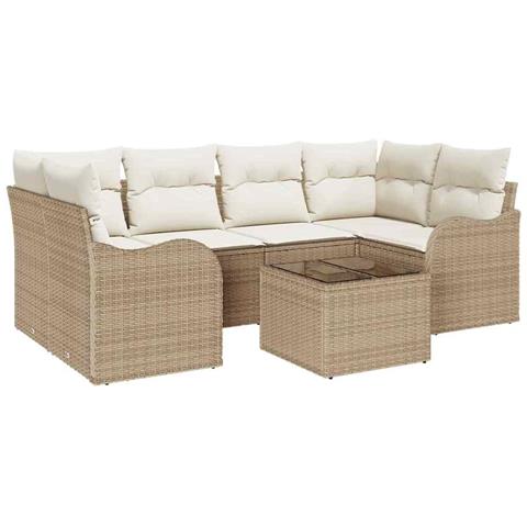 Set Divano da Giardino 7 pcs Beige e Crema 55 x 55 x 37 cm - Foto 1