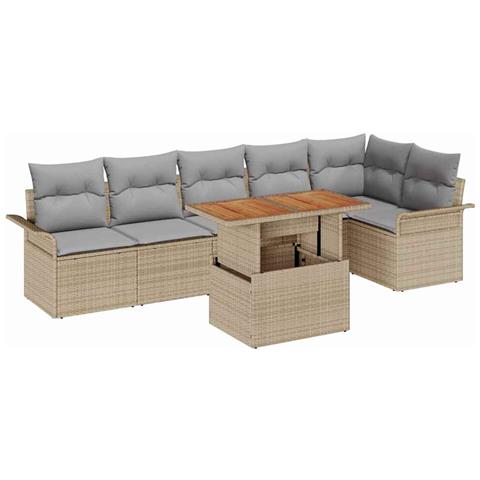 Set Divano da Giardino 7 pcs Beige Poly Rattan - Foto 1