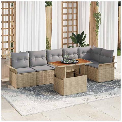 Set Divano da Giardino 7 pcs Beige Poly Rattan - Foto 2