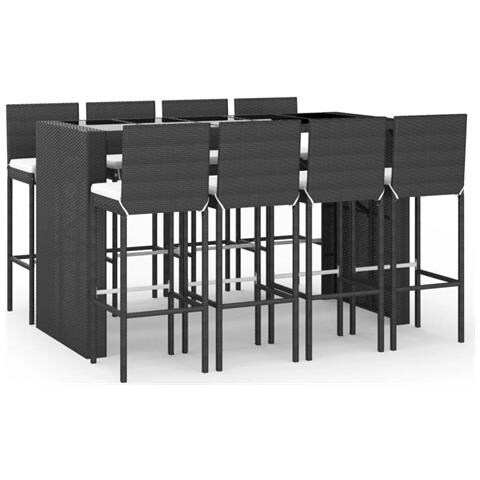 Set Bar da Giardino 9 pz con Cuscini in Polyrattan Nero - Foto 1