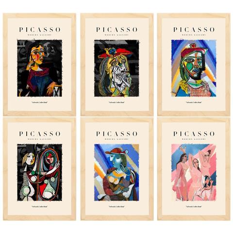 Set Di 6 Stampe Illustrazioni Artistiche Di Pablo Picasso Collezione Light Shadow Di Dipinti Decorativi Cornice In Legno Chiaro A3 Telaio In Legno Chiaro - Foto 1