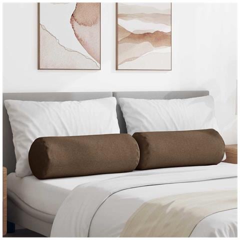 Cuscini a rullo 2 pcs Marrone Ø 25 x 70 cm Tessuto - Foto 2