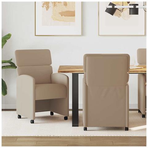 Sedie da Pranzo con Ruote 2 pcs Cappuccino 58 x 65 x 98 cm - Foto 2