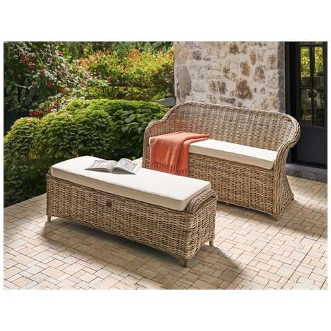 Panca Da Giardino Con Cuscino Susua 150 Cm Con Ottomana Rattan Naturale - Foto 1
