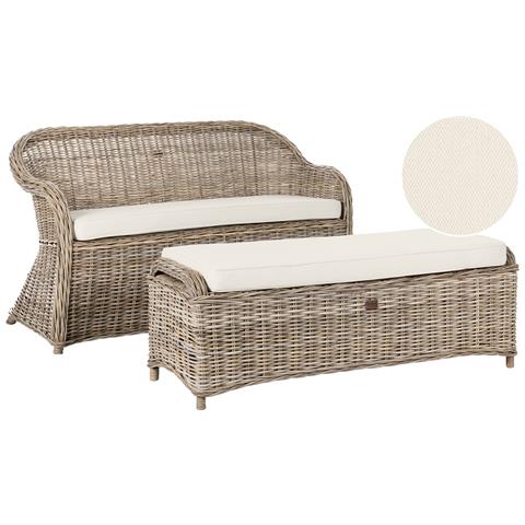 Panca Da Giardino Con Cuscino Susua 150 Cm Con Ottomana Rattan Naturale - Foto 2