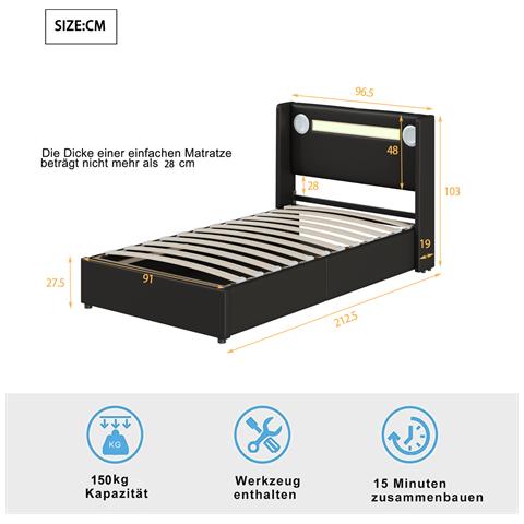 Letto Bambini Con Bluetooth, Luci Led E Archiviazione Idraulico - Foto 3