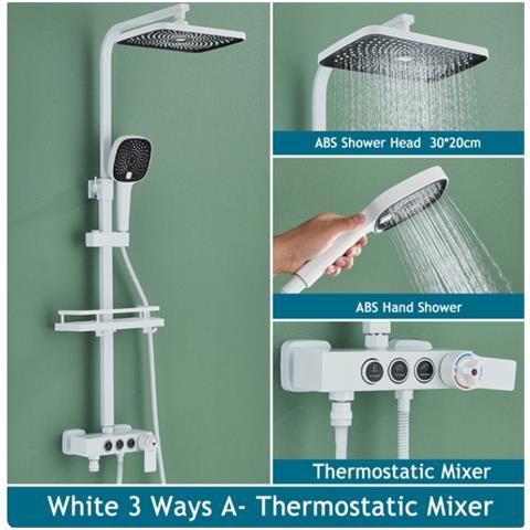 Colonna doccia Blackswan, tipo M230, modello bianco, con 3 vie, termostato, doccetta tipo SPA e bocca mobile nascosta, misura 116 cm - Foto 2