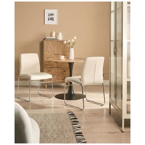 Set Di 2 Sedie Da Pranzo Lecco Tessuto Beige Chiaro - Foto 1