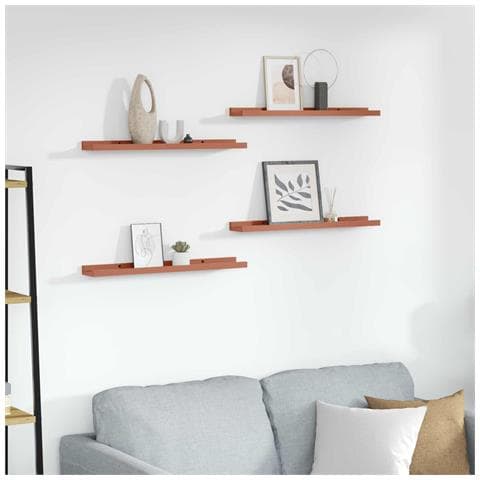 Scaffale da parete 4 pcs Rosso 60 x 9 x 3 cm Legno multistrato - Foto 2