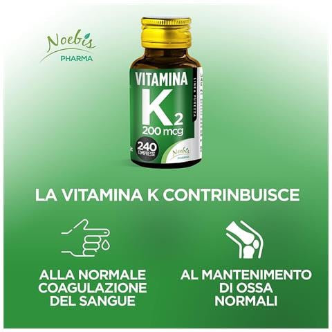 Vitamina K2 MK-7 200 mcg 240 Compresse - Menachinone-7 ad Alto Dosaggio - Ossa Normali e Coagulazione del Sangue (Confezione doppia) - Foto 2