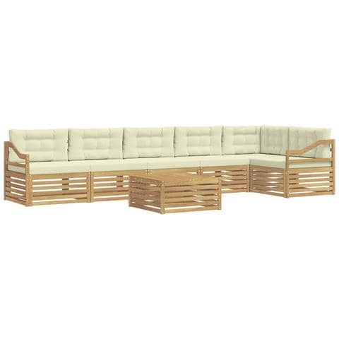 Set di divani da esterno 7 pcs Bianco e Crema Poliestere - Foto 1