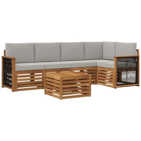 Set divano sezionale con cuscino 5 pcs Naturale e Grigio Chiaro - Foto 1
