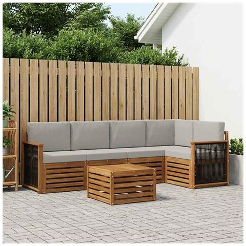 Set divano sezionale con cuscino 5 pcs Naturale e Grigio Chiaro - Foto 2
