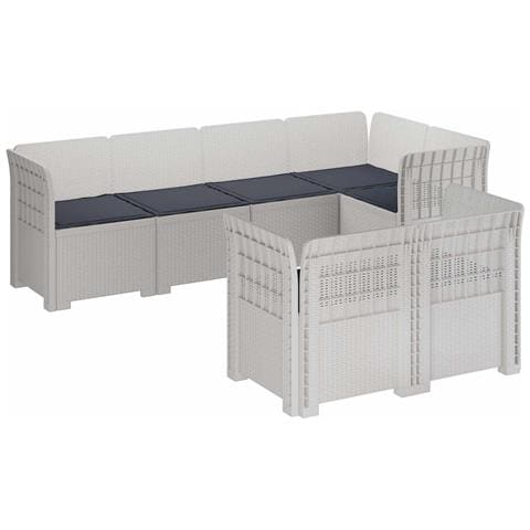 Divano 7 Posti da Giardino con Cuscini Aspetto Rattan PP Bianco - Foto 1