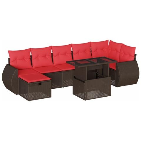 Set Divani da Giardino 8 pz con Cuscini Marrone in Polyrattan - Foto 1
