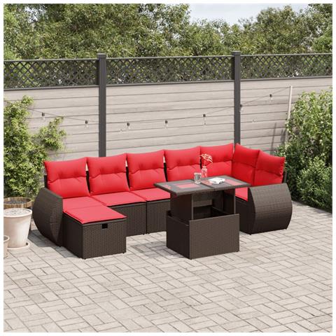 Set Divani da Giardino 8 pz con Cuscini Marrone in Polyrattan - Foto 2