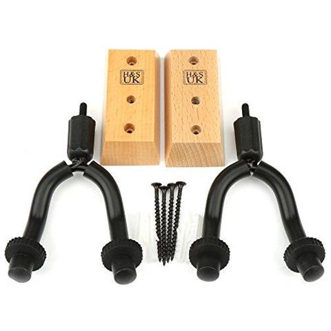 H S Chitarra Staffa Di Montaggio A Parete Di Visualizzazione Chitarra Gancio Del Gancio Keeper Da Parete Hanging Stand Di Legno Di Legno Base Per Basso Elettrico Chitarra Acustica - Confezione Da 2 - Foto 4
