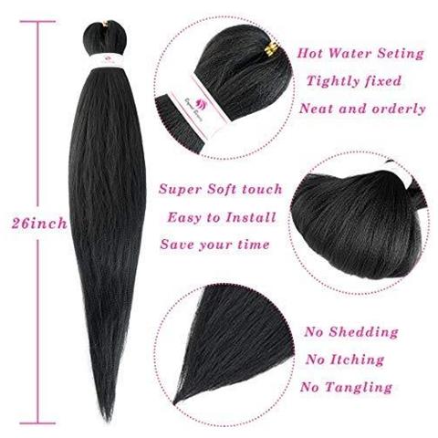 26inch 3pack Lot Pre Stretched Intrecciatura Estensioni Dei Capelli Ez Briads Acqua Calda Impostazione Yaki Intrecciare I Capelli (1b) - Foto 4