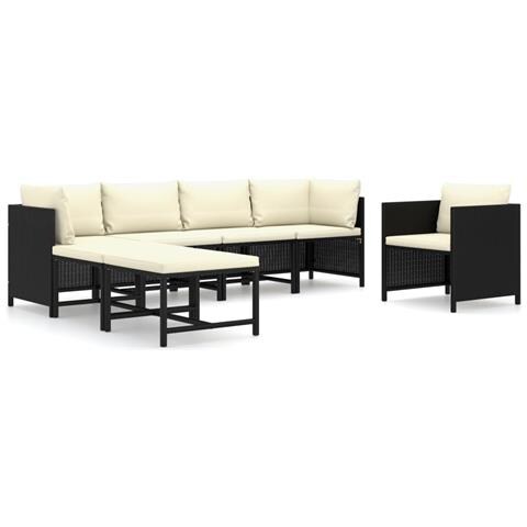 Set Divani Da Giardino 7 Pz Con Cuscini In Polyrattan Nero - Foto 1